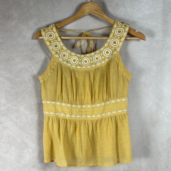 Floreat Anthropologie Sleeveless Top Butter Yellow Embroidered Babydoll - Picture 1 of 10